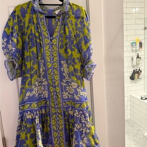 VGUC Zimmermann Blue and Green Floral Puff Sleeve Dress